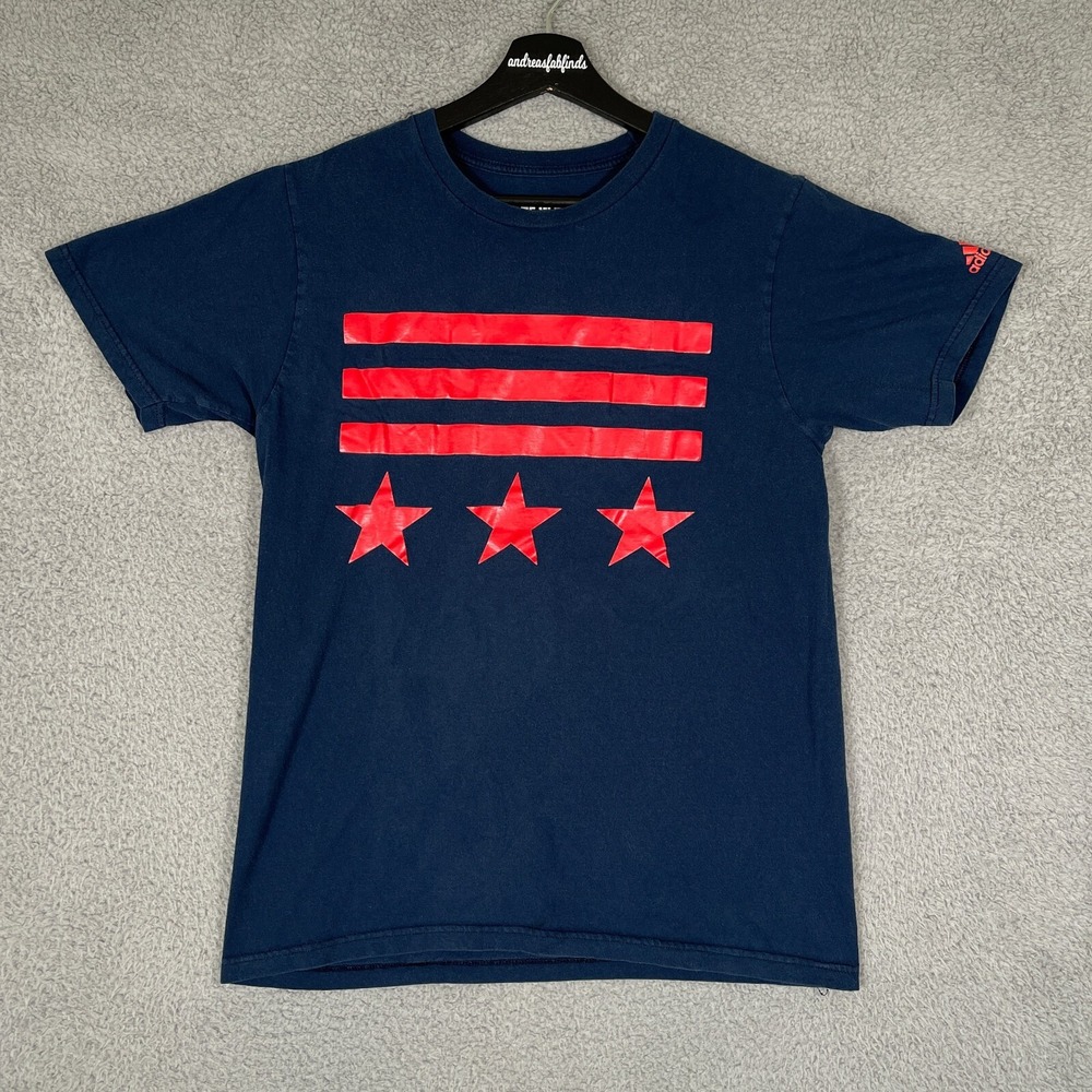 Adidas Shirt Mens Medium Blue Red Flag Stars The Go To Tee Short Sleeve Crew